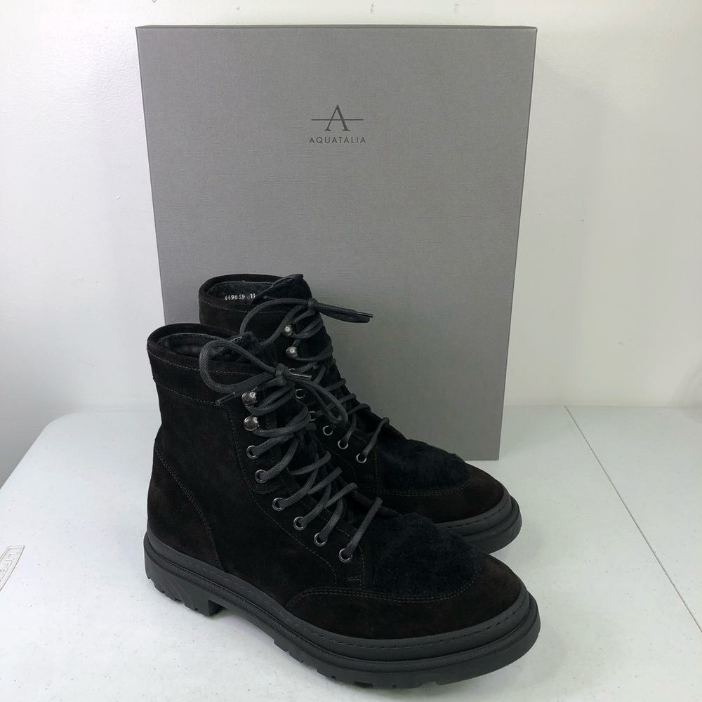AQUATALIA Men’s Tristian Suede Leather Shearling Lace Up Weatherproof Boots